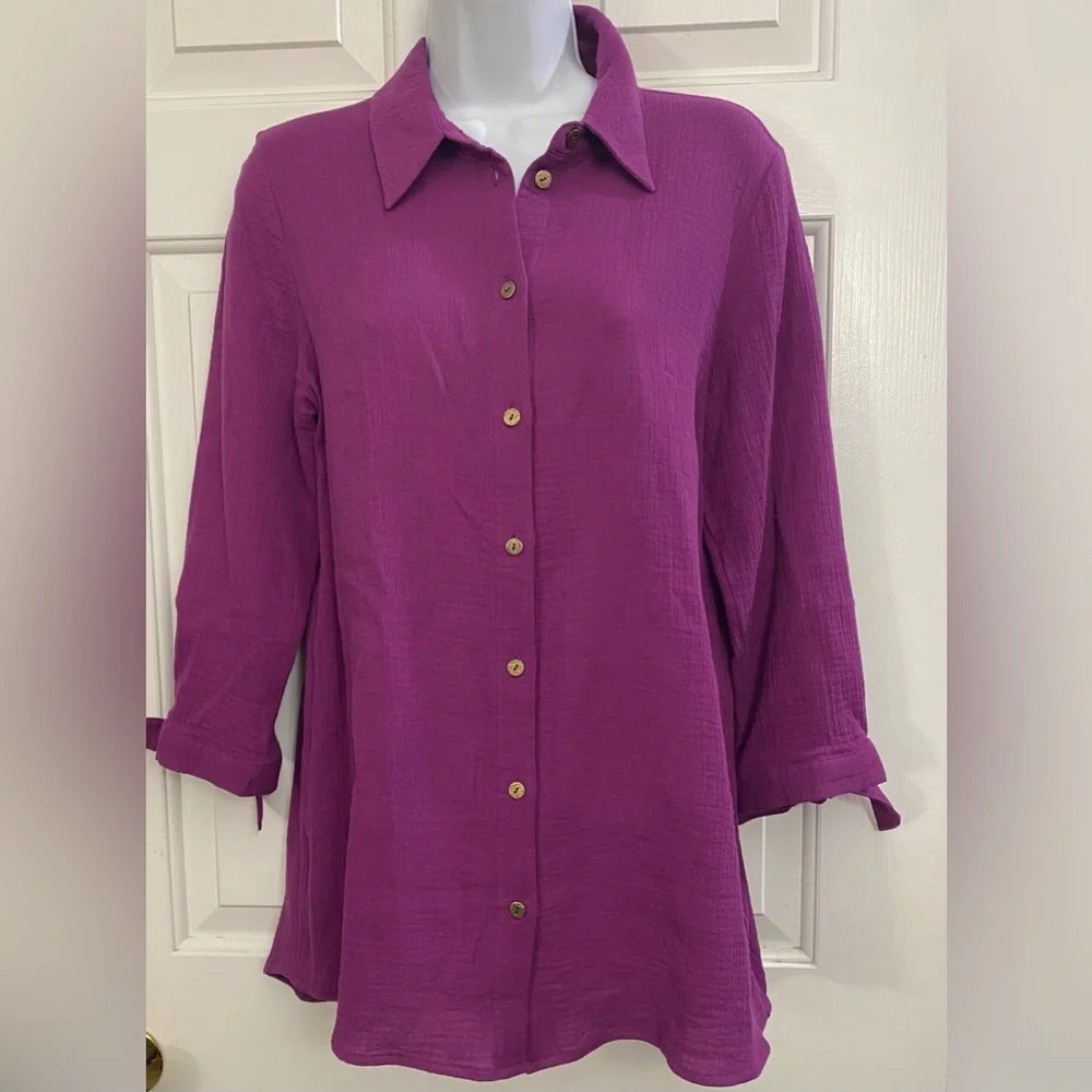 Soft Surroundings Vibrant Purple Button-Down Shirt - Picture 1 of 9